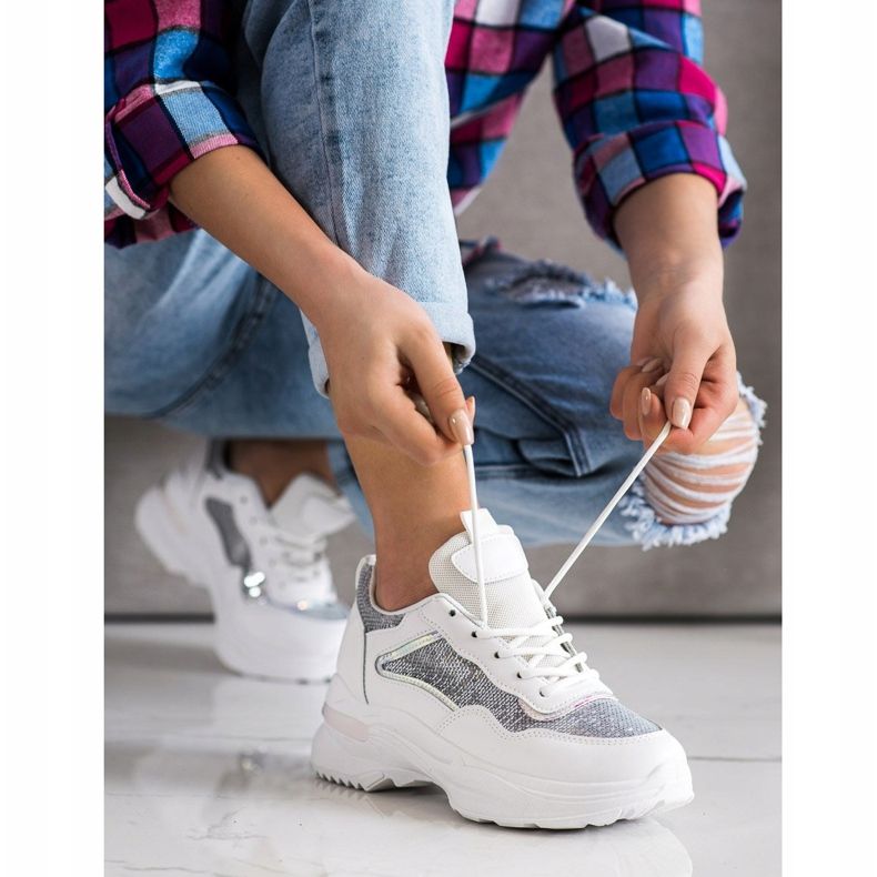 SHELOVET Sneakers mit Pailletten weiß 2