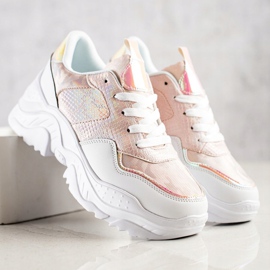 Weide Sneakers aus Öko-Leder mit Schlangenmuster weiß rosa 2