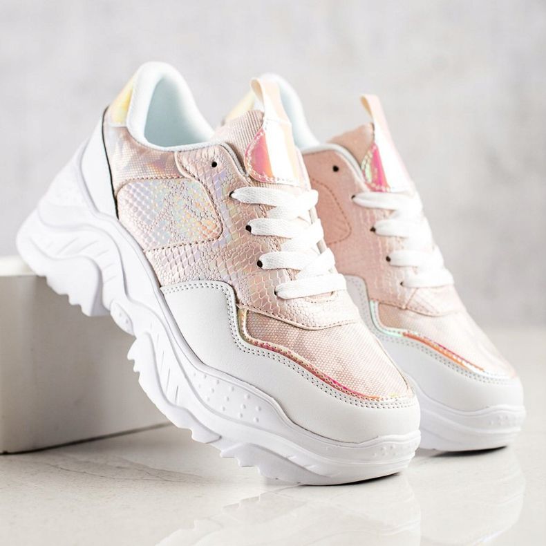 Weide Sneakers aus Öko-Leder mit Schlangenmuster weiß rosa 2