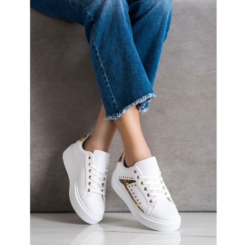 SHELOVET Weiße Turnschuhe auf der Plattform schwarz gelb 2