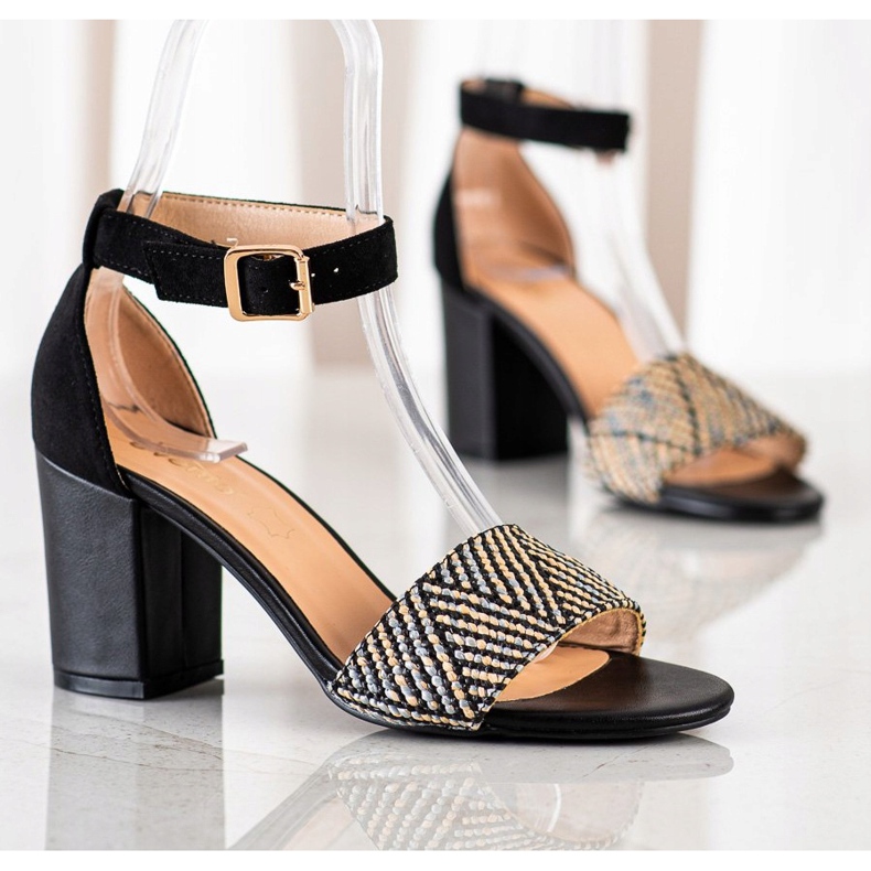 Evento Geflochtene Sandalen mit hohem Absatz beige schwarz 1