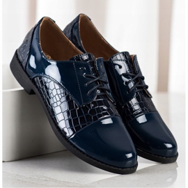 SHELOVET Glänzende Schuhe mit Schlangenprint marineblau blau 2
