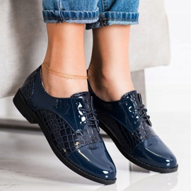 SHELOVET Glänzende Schuhe mit Schlangenprint navy blau blau 4