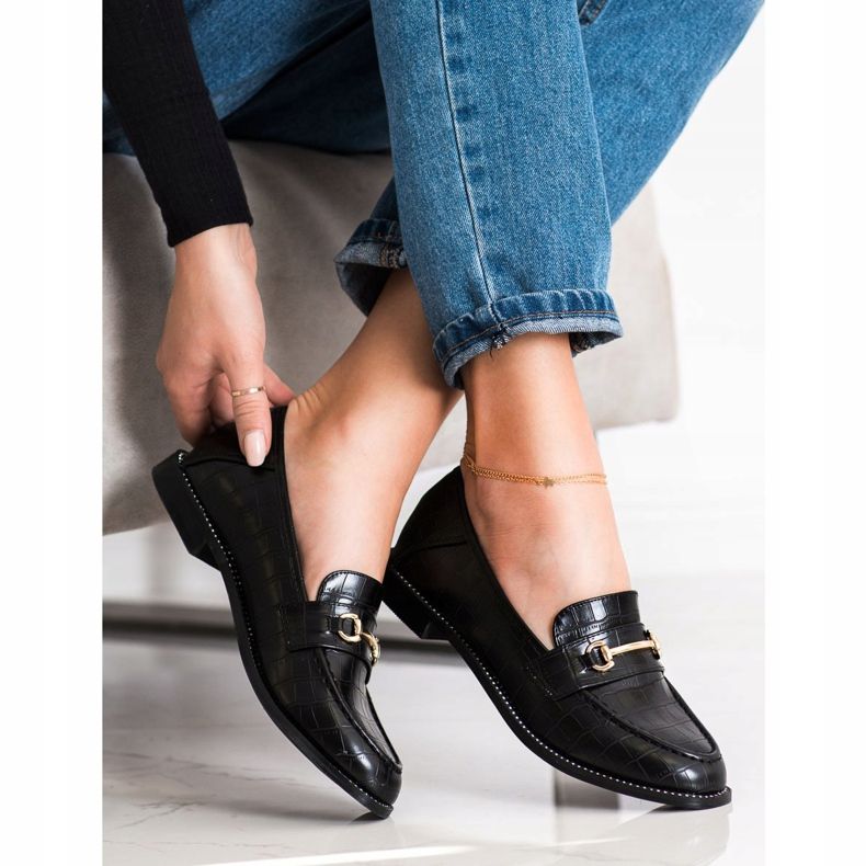 SHELOVET Elegante Slipper mit Cubic Zirkonia schwarz 1