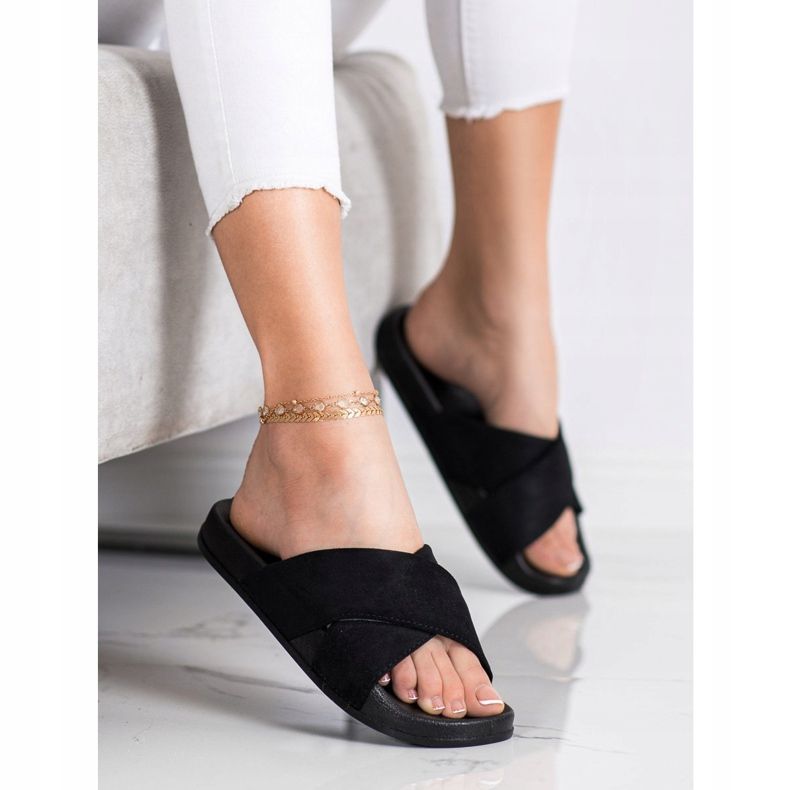 Bequeme VINCEZA Glitzer Hausschuhe schwarz 1