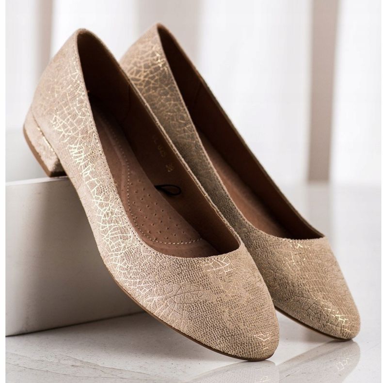 Sergio Leone BL625 Ballerinas mit flachem Absatz beige golden 2