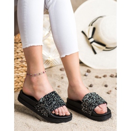 Seastar Modische Hausschuhe auf Paltform schwarz silber- 1