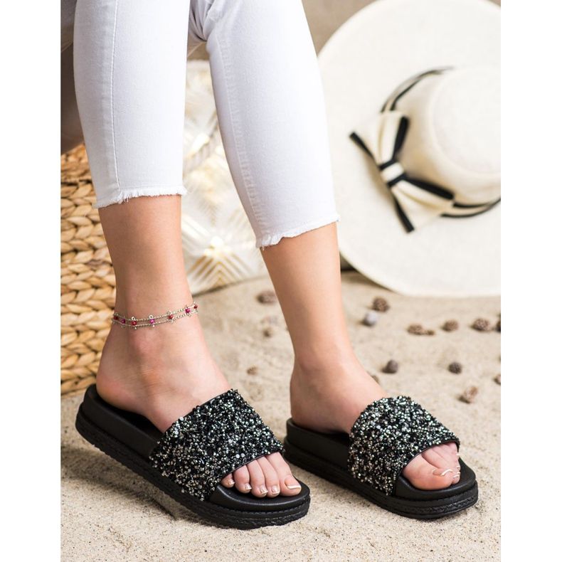 Seastar Modische Hausschuhe auf Paltform schwarz silber- 1