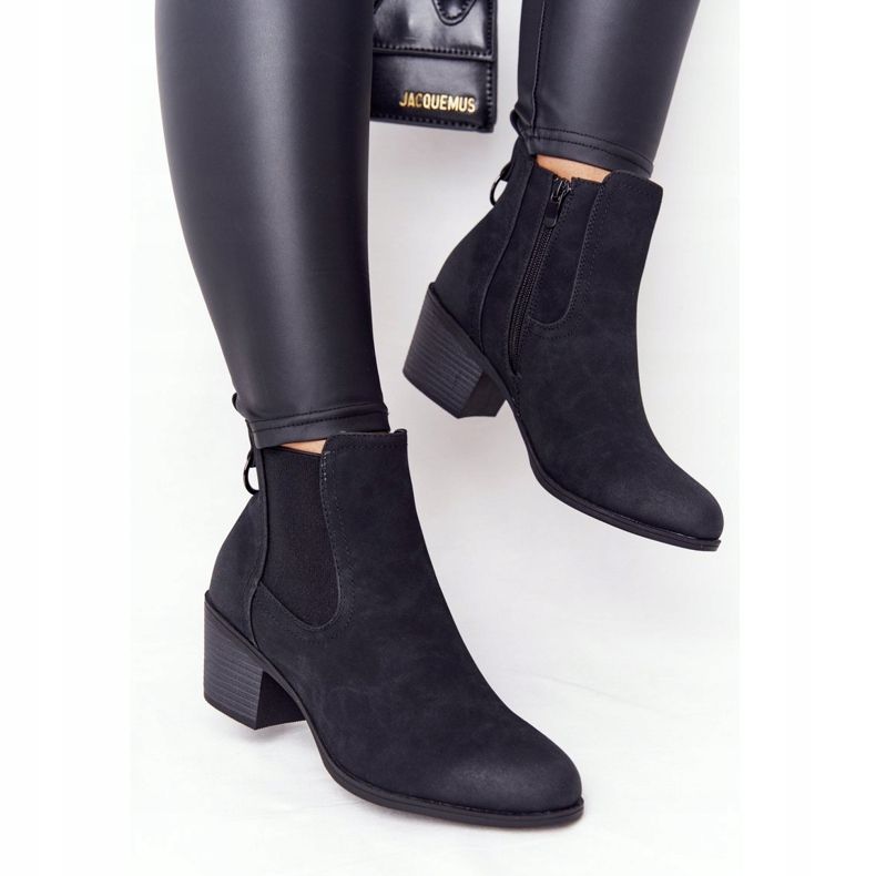 PJ1 Damen Schwarz Warme Stiefel Jodhpur Heel Trinity 1