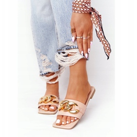 Lederpantoffeln mit einer Kette Nude French Kiss beige mehrfarbig 1