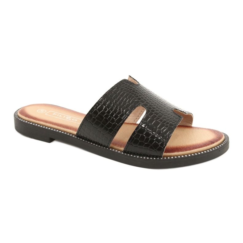 Filippo Glänzende lackierte Klappen schwarzer Ledereinsatz 1