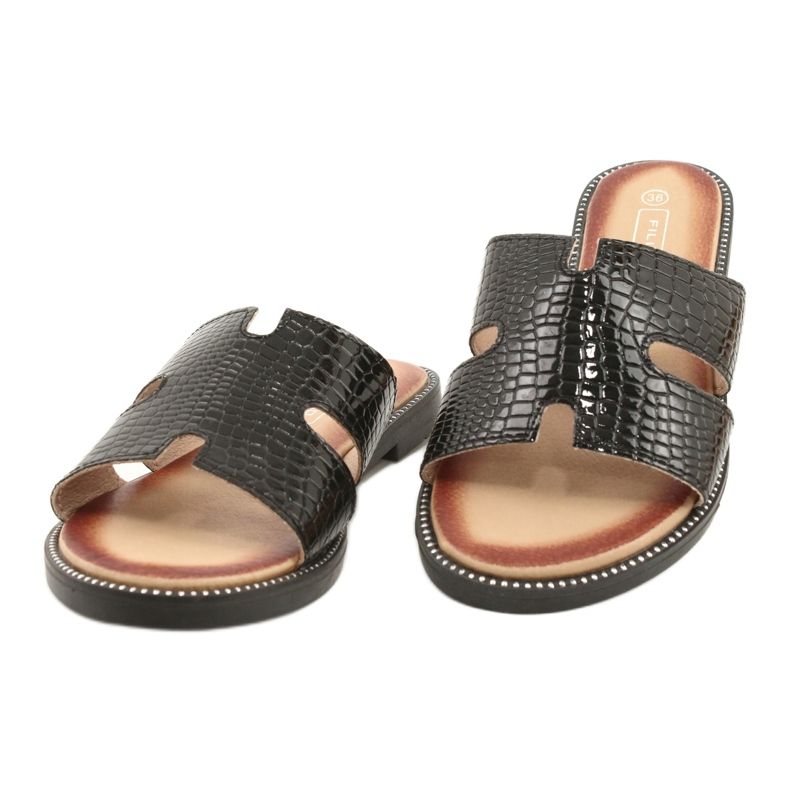 Filippo Glänzende lackierte Klappen schwarzer Ledereinsatz 2