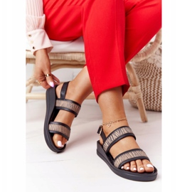 Leder Keilsandalen Laura Messi 2232 Schwarz beige 2