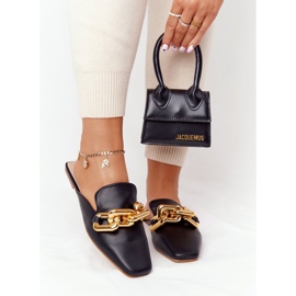 PS1 Schwarze Call On Me Hausschuhe mit Obermaterial und Kette golden 1