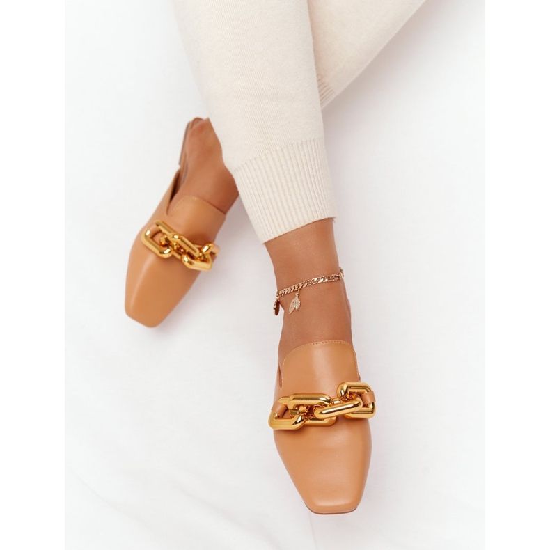 PS1 Hausschuhe mit Oberteil und Kette Camel Call On Me braun golden 2