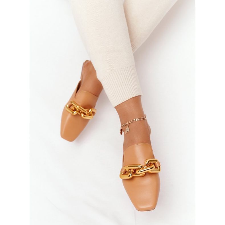 PS1 Hausschuhe mit Oberteil und Kette Camel Call On Me braun golden 1