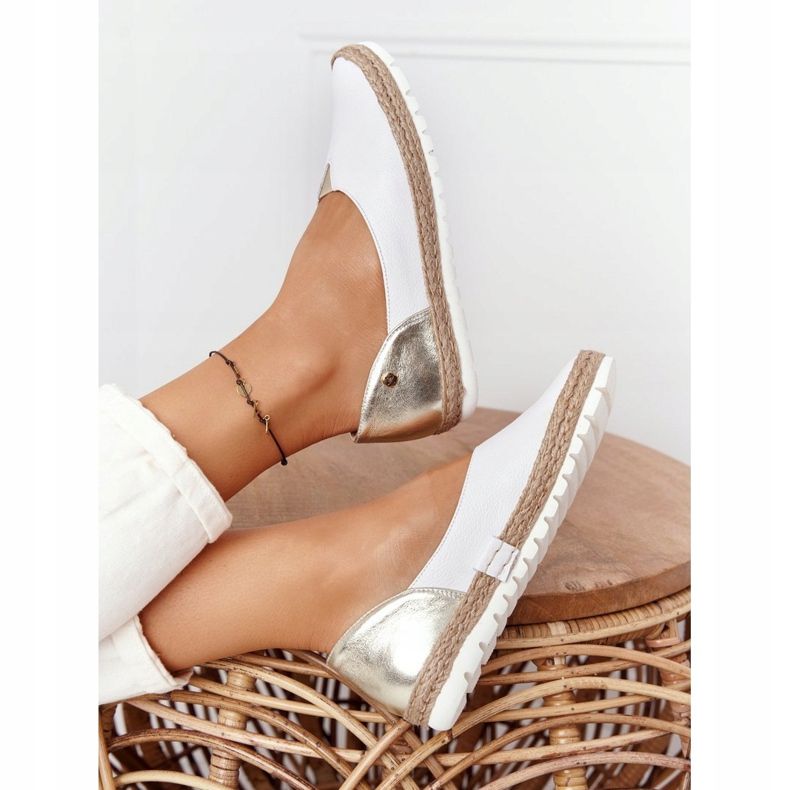 Leder Maciejka 05056-11 weiße und goldene Ballerinas 2