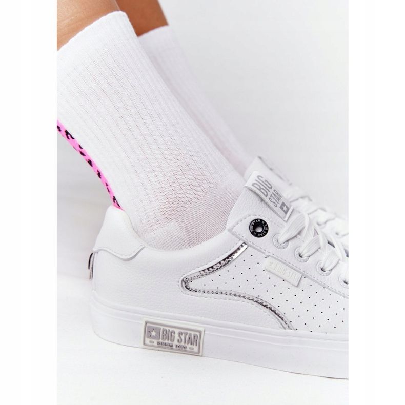 Damen Leder Sneakers Big Star HH274075 Weiß und Silber 1
