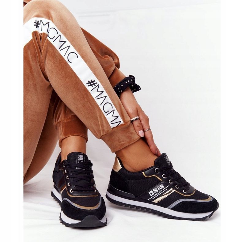 Damen Sportschuhe Memory Foam Big Star HH274272 Schwarz golden 2