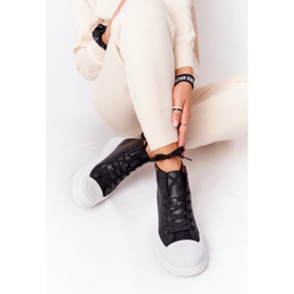 Schwarze Trissy Ledersneaker für Damen auf großer Sohle 2