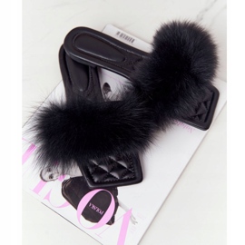 Lederhausschuhe mit Fell Schwarz Love You So 2