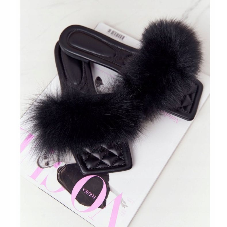 Lederhausschuhe mit Fell Schwarz Love You So 2