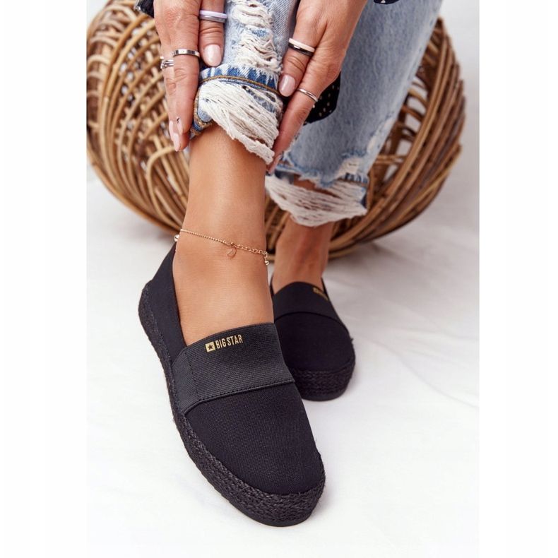 Schwarze Espadrilles auf geflochtener Sohle Big Star HH274482 golden 1