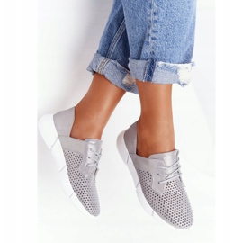 EVE Damen Leder Sportschuhe Grau Tagesausflug silber- 1