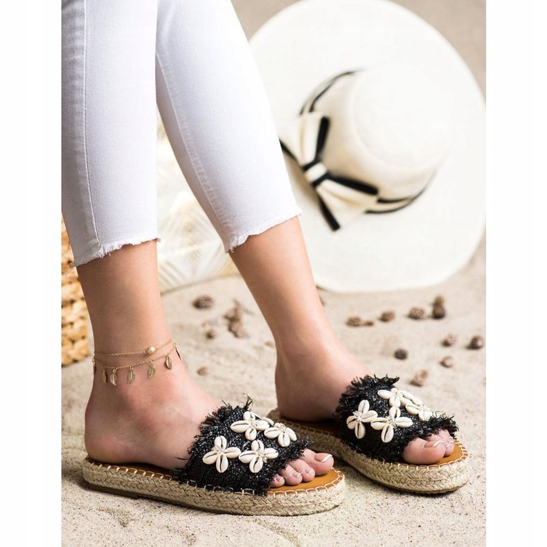 Seastar Espadrilles, geflochtene Flip-Flops mit Muscheln beige schwarz 1