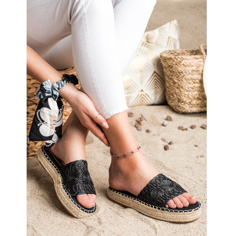 Seastar Espadrilles Flip Flops auf einer Strohplattform schwarz 1