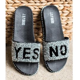 SHELOVET Modische Flip-Flops mit Kristallen schwarz silber- 2