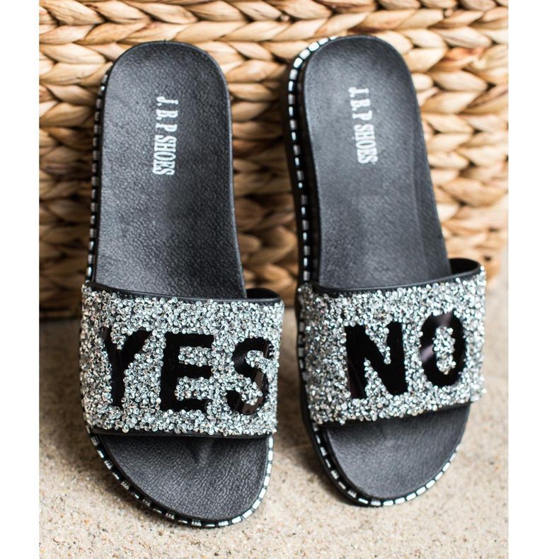 SHELOVET Modische Flip-Flops mit Kristallen schwarz silber- 2