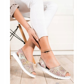 SHELOVET Bequeme Ledersandalen beige rosa golden 1