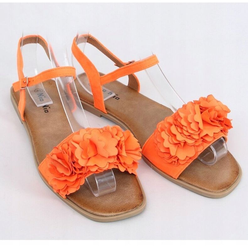 Damen Sandalen mit Blumen orange PA-370 Orange 1