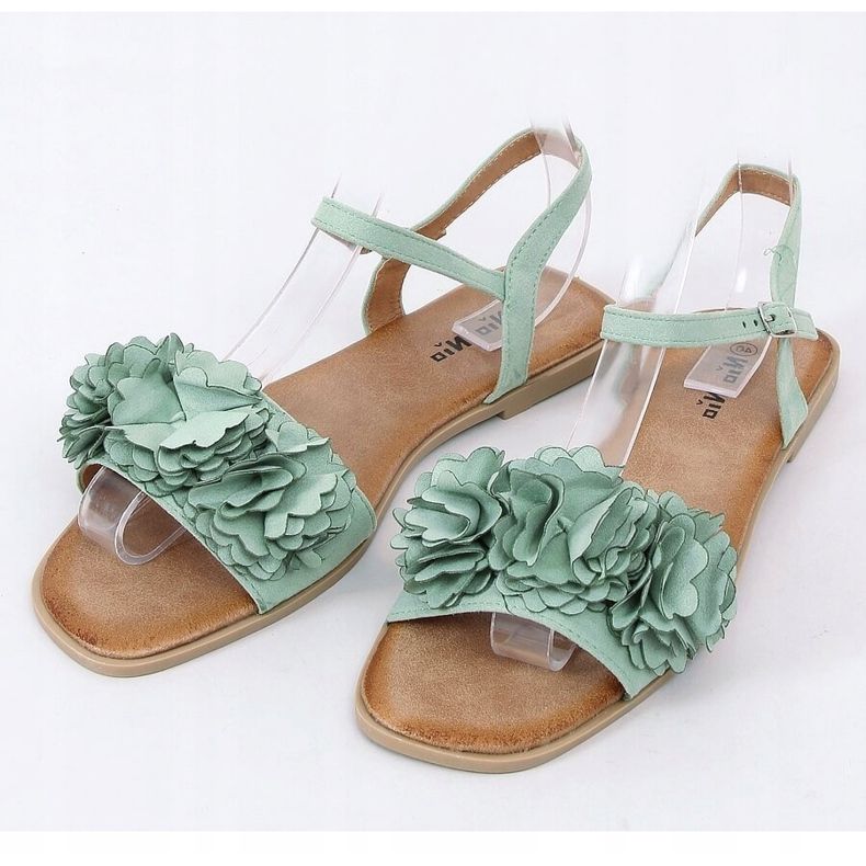 Grüne Damensandalen mit Blumen PA-370 Grün 1