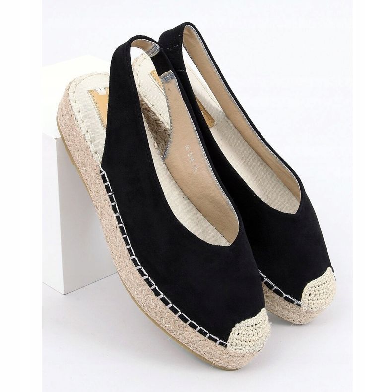 Schwarz M-518 Schwarze Espadrilles mit offenem Absatz 1