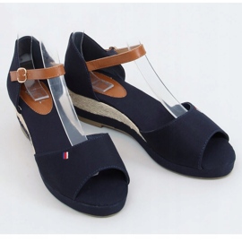 Tommy Sandalen auf niedrigem Keilabsatz blau BL-362 Navy braun marineblau 1