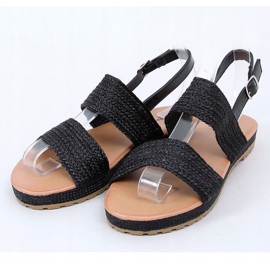 Black WL1593 Schwarze geflochtene Sandalen 1