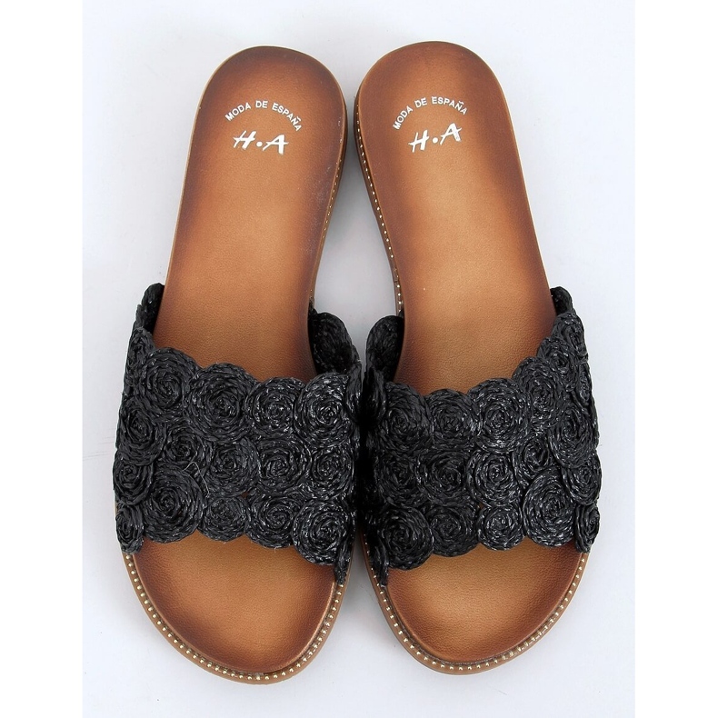 Schwarze schwarze Damenpantoffeln H006 Schwarz 1