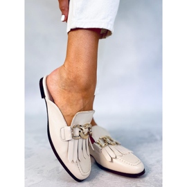 T501 Beige-beige Mokassin-Hausschuhe mit Kette 1