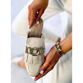 T501 Beige-beige Mokassin-Hausschuhe mit Kette 2