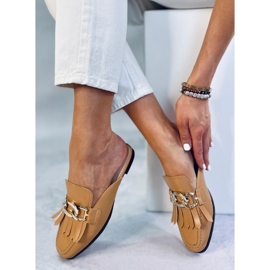 Hausschuhe Mokassins mit Kette Kamel T501 Camel braun 1