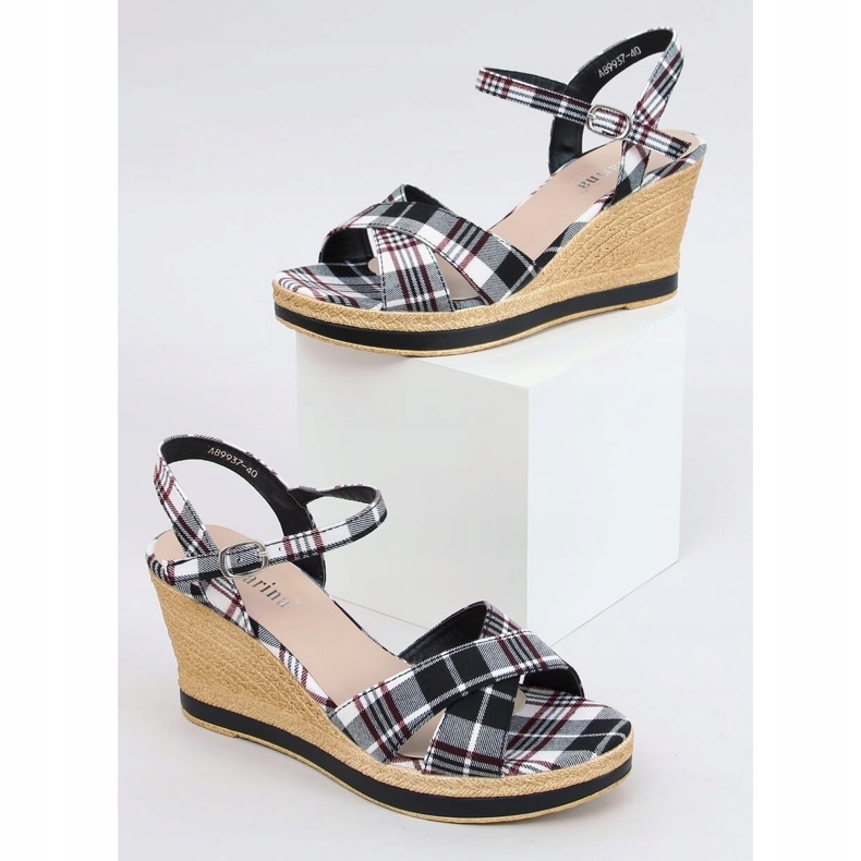 Schwarz karierte schwarze Sandalen A89937 Schwarz 1