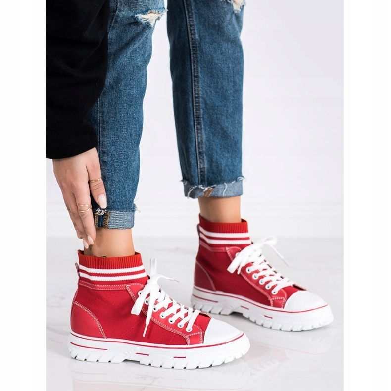 SHELOVET Modische Slip-On Sneakers weiß rot 1