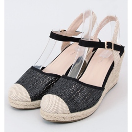 Schwarze Espadrilles auf Keilabsatz DZ8006 Schwarz beige 1