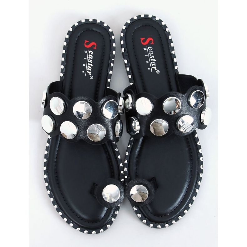 Schwarz SK78P Schwarze Flip-Flops silber- 1