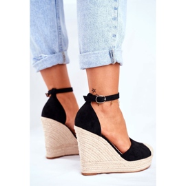 MSMG Schwarze Avocado-Keilsandalen mit Zöpfen 2