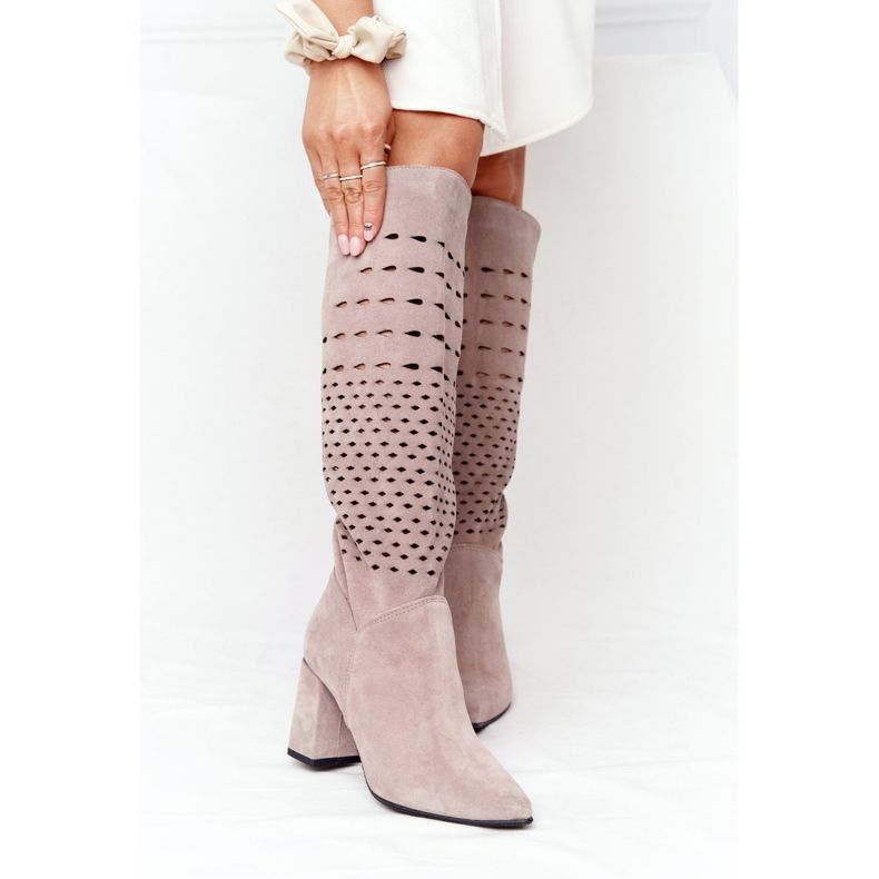 Lewski Shoes Wiosenne Ażurowe Kozaki Lewski Schuhe 2847 / B Beżowe beige 2