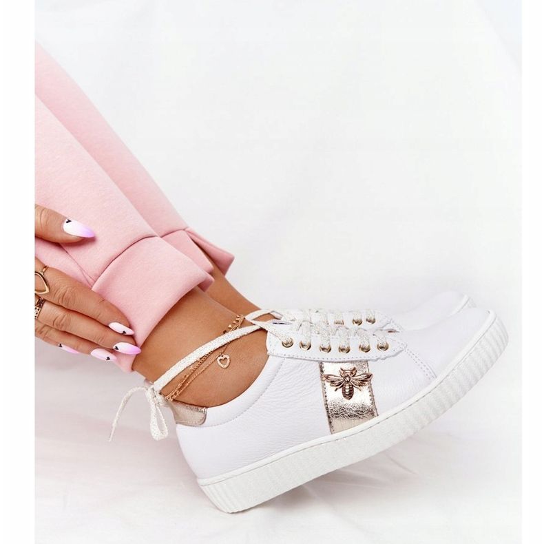 Lewski Shoes Damen Leder Sneakers Lewski Schuhe 2786-0 Weiß und Gold golden 1