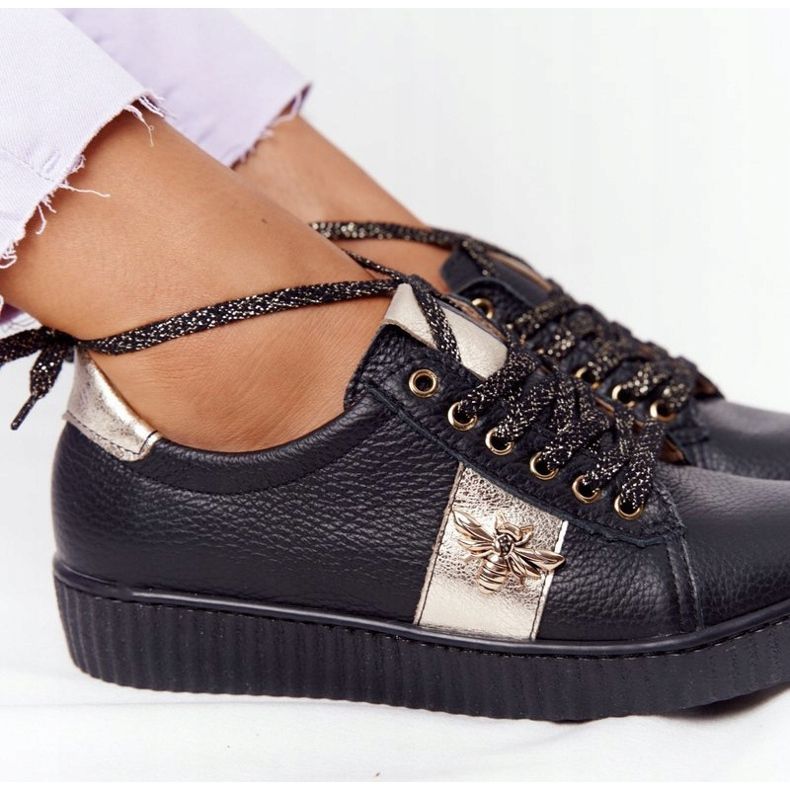 Lewski Shoes Damen Leder Sneakers Lewski Schuhe 2786-0 Schwarz-Gold golden 1